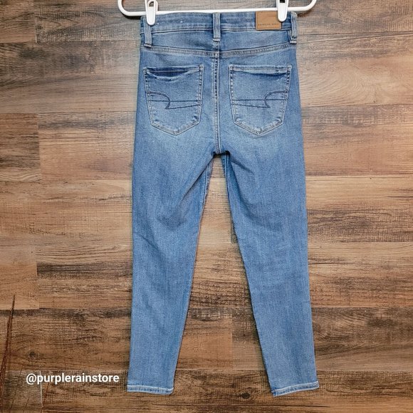 American Eagle Jeans 0 S Jegging Crop Super Hi Rise Medium Light Wash Denim - Picture 2 of 12